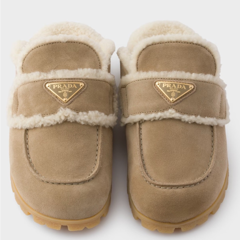 Prada Suede and shearling mules (ColorDesert Beige)
